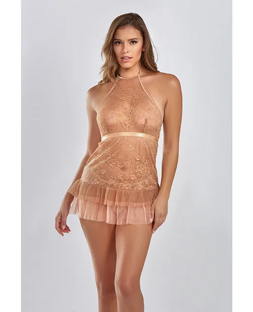 Amber Halter Lace Babydoll Wtiered Pleated Mesh Skirt Hem Gstring Brown iCollection Couples Amber Halter Lace Babydoll Wtiered Pleated Mesh Skirt Hem Gstring Brown iCollection Couples