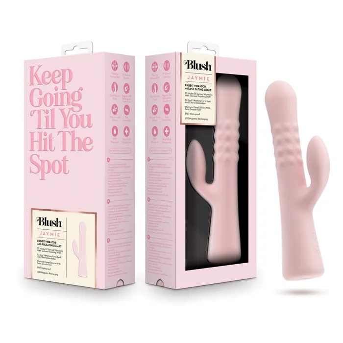 Blush Vibrators Blush Jaymie 925 Inch G Spot Clitoral Dual Stimulation Rabbit Vibrator In Pink 10 Vibration Modes Soft Silicone