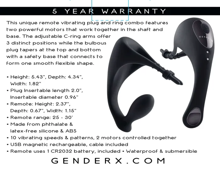 Male Sex Toys Evolved Novelties Experience Intense Pleasure with the Gender X Back It Up Remote Vibrating Plug and Ring Combo