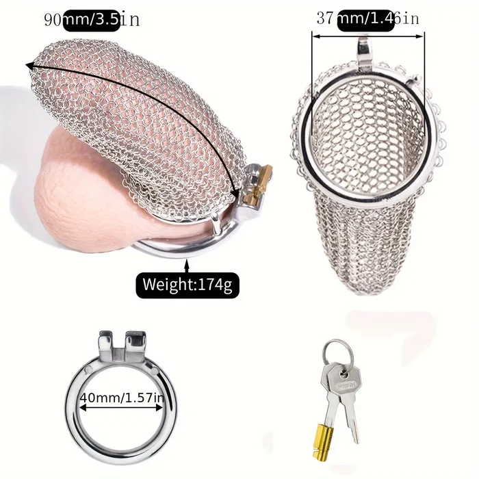 FRRK196 Mesh Stainless Steel Male Chastity Cage Penis Cage Device FRRK Male Sex Toys
