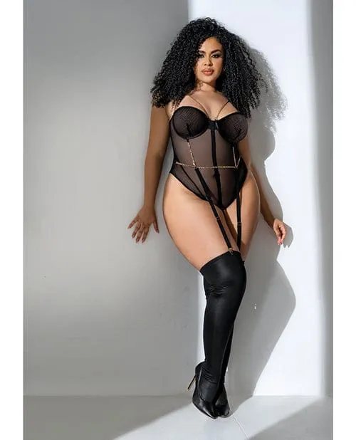 Mapale Anal Mesh Bodysuit with gold Chain Detail Black