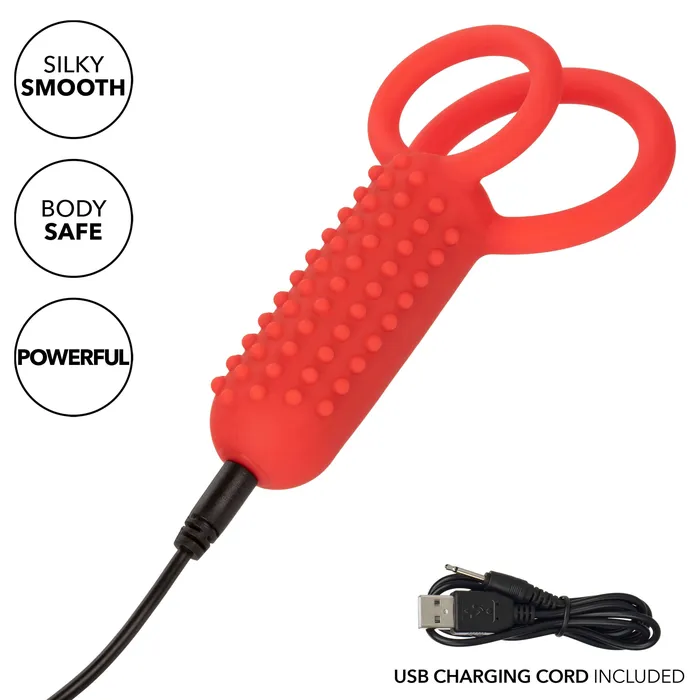 CalExotics Vibrators Silicone Rechargeable Vertical Dual Enhancer Red CalExotics Vibrators Silicone Rechargeable Vertical Dual Enhancer Red