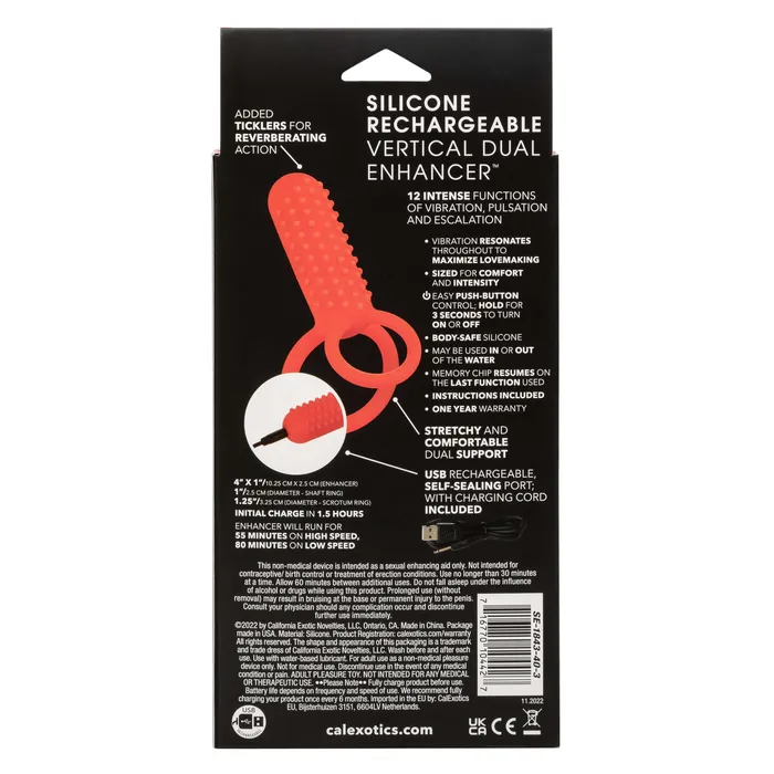 CalExotics Vibrators Silicone Rechargeable Vertical Dual Enhancer Red CalExotics Vibrators Silicone Rechargeable Vertical Dual Enhancer Red