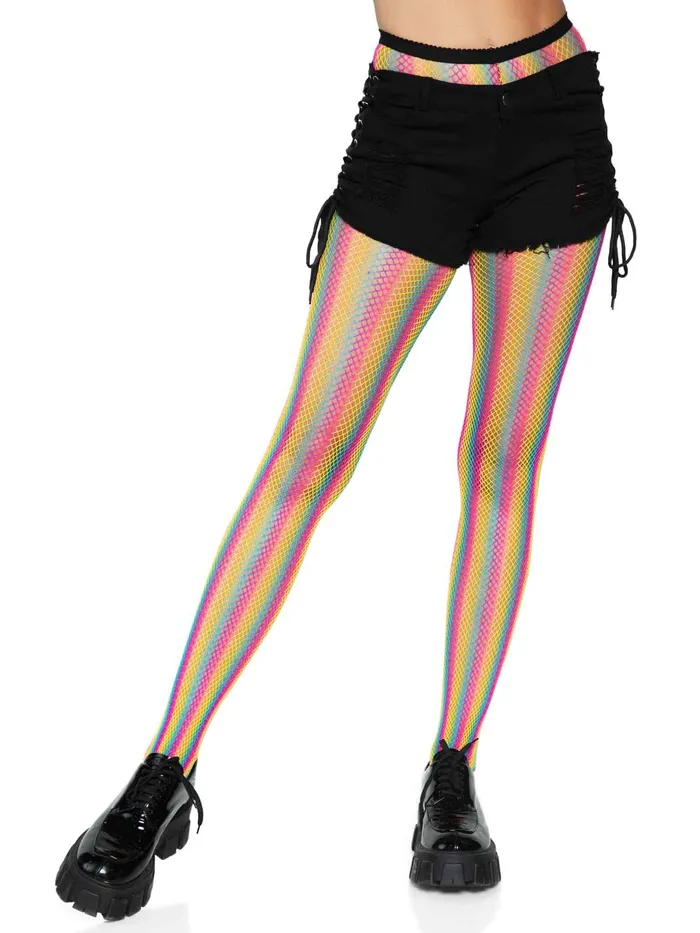Leg Avenue Teddies And Bodies Neon Rainbow Striped Fishnet Tights One Size Multicolor Leg Avenue Teddies And Bodies Neon Rainbow Striped Fishnet Tights One Size Multicolor