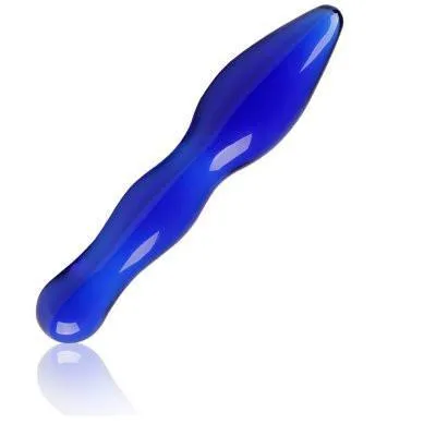 Moonwell 9784M Cobalt Ice Glass Double Ended Tapered Massaging Rod LAST CHANCE Final Closeout Dildos
